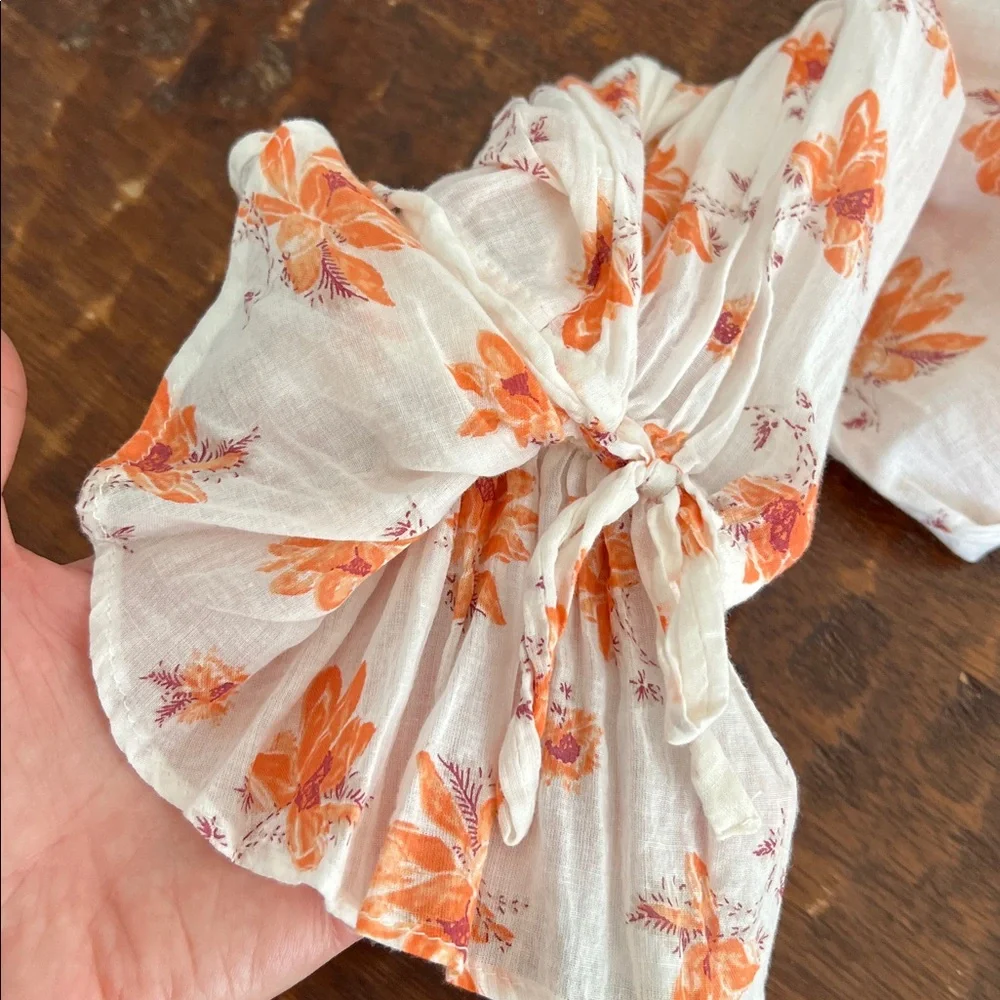 FREE PEOPLE Amanda Ruffle Top Blouse Ivory Orange Floral Women's Size M